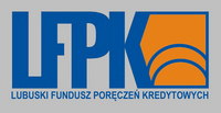 Logotyp LFPK, Lubuskiego Funduszu Poręczeń Kredytowych, w kolorze niebieskim i pomarańczowym.