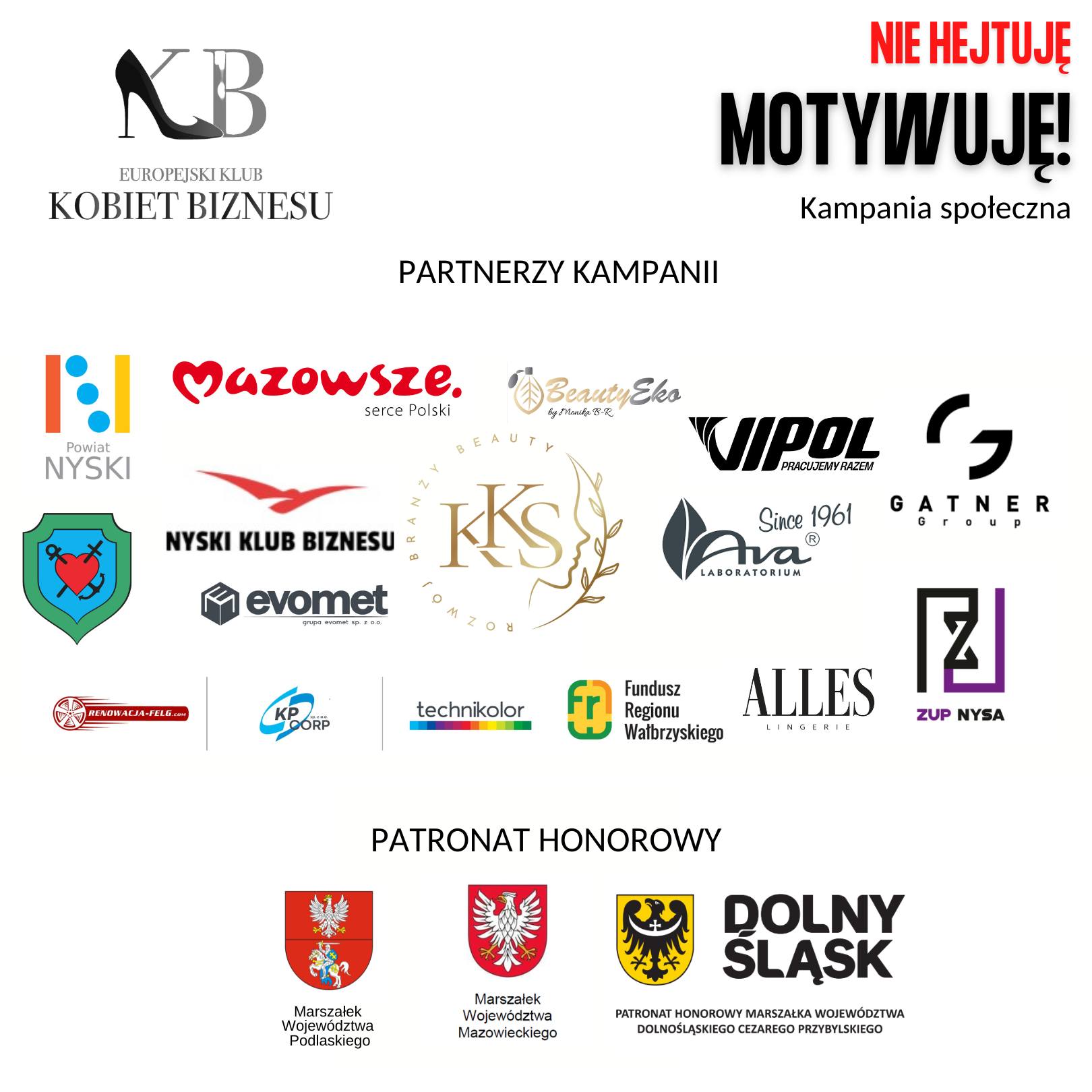 Fundusz Regionu Wałbrzyskiego wsparł akcję społeczną, zainicjowaną przez Europejski Klub Kobiet Biznesu. Skąd się bierze hejt? Jak rozsiewanie plotek, złośliwe komentarze, nękanie, czy pom&oacute;wienia wpływają na zawodowy wizerunek. Jak radzić sobie z przemocą słowną i tą w sieci podpowiadają uczestnicy kampanii społecznej &bdquo;Nie hejtuję &ndash; motywuję&rdquo;. O tym, że słowa mają moc, wie doskonale Robert Jagła, Prezes Zarządu wałbrzyskiej fundacji, kt&oacute;ry dołączył do ambasador&oacute;w og&oacute;lnopolskiej akcji.